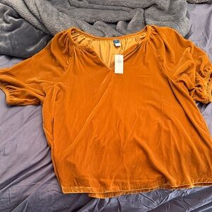 Old Navy Velvet Scoop Neck Short Sleeve Top - Rust Orange
